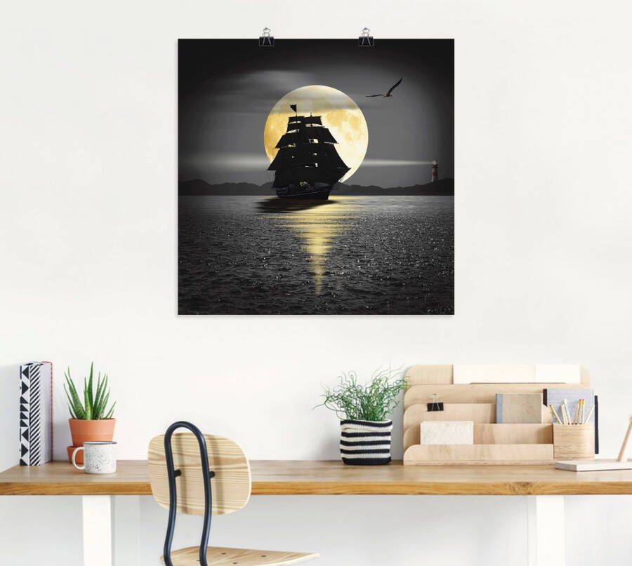 Artland Artprint Een boot met zwarte zeilen als artprint op linnen poster muursticker in verschillende maten