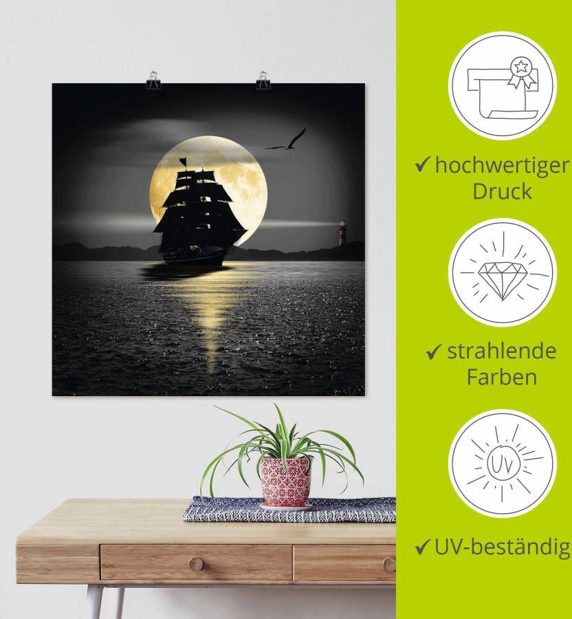 Artland Artprint Een boot met zwarte zeilen als artprint op linnen poster muursticker in verschillende maten