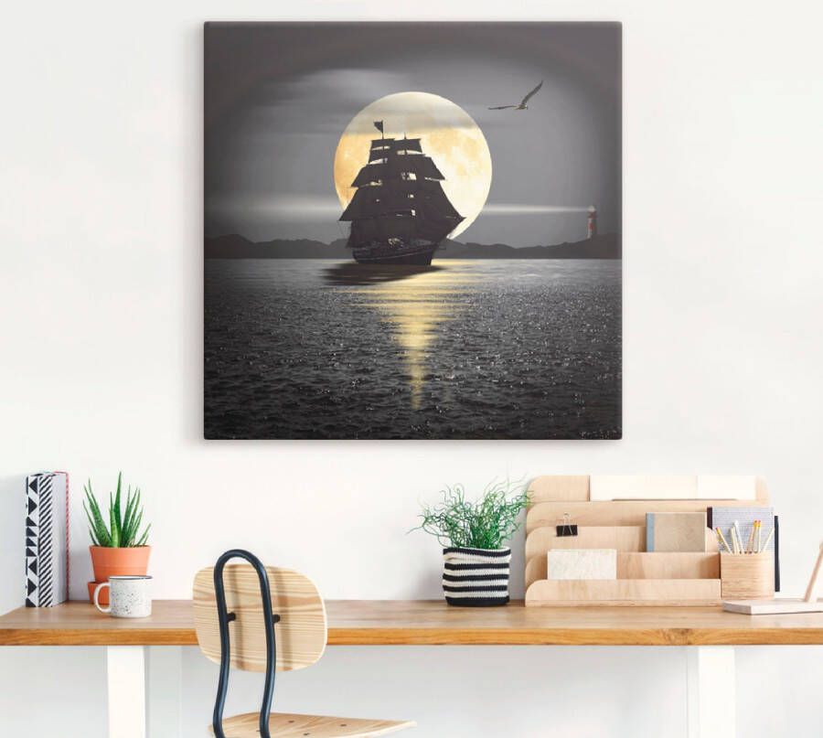 Artland Artprint Een boot met zwarte zeilen als artprint op linnen poster muursticker in verschillende maten