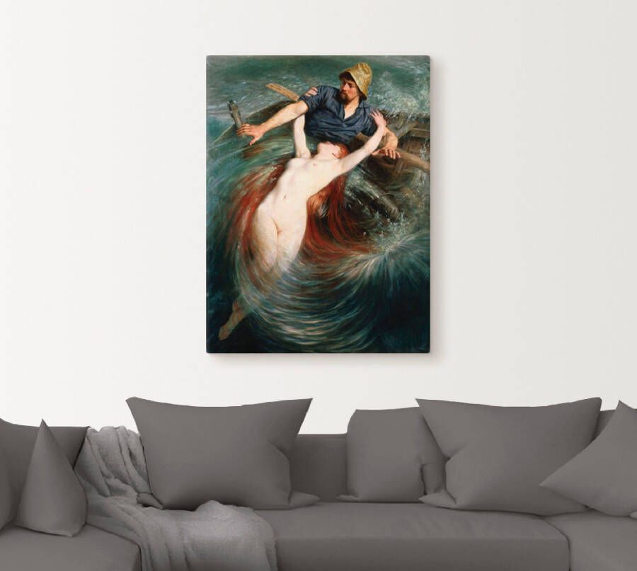 Artland Artprint Een visser in de greep van een sirene. als artprint op linnen poster in verschillende formaten maten