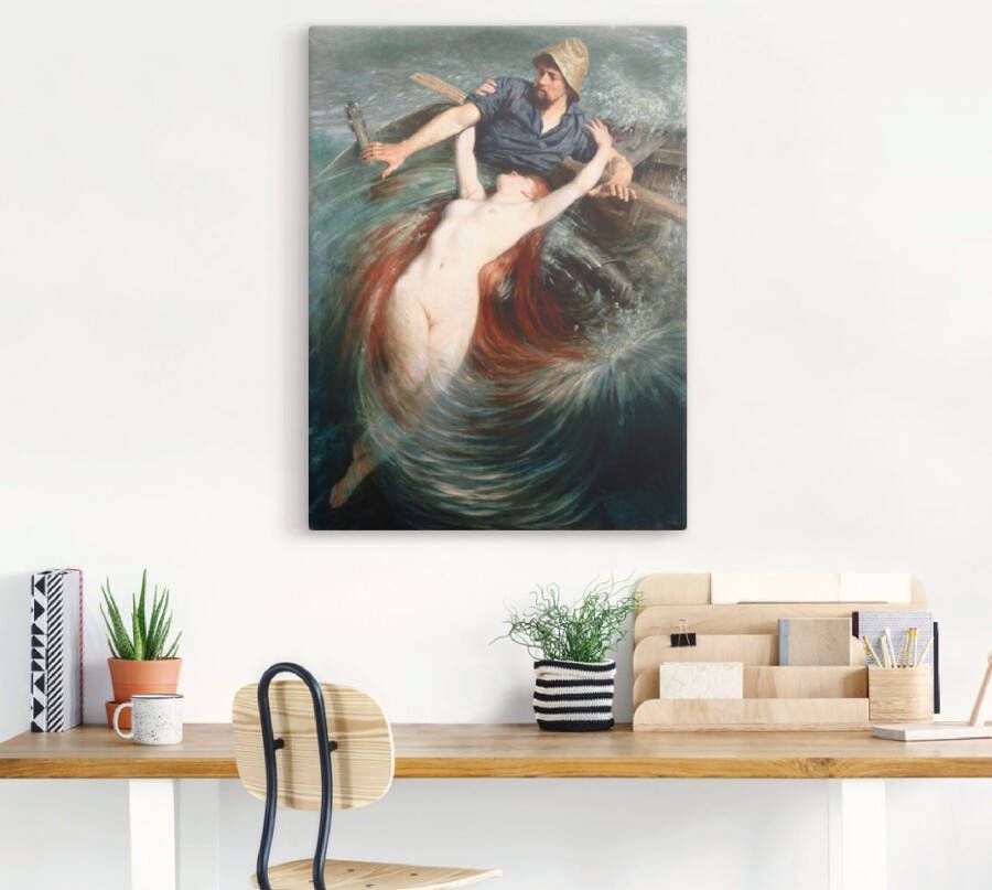 Artland Artprint Een visser in de greep van een sirene. als artprint op linnen poster in verschillende formaten maten