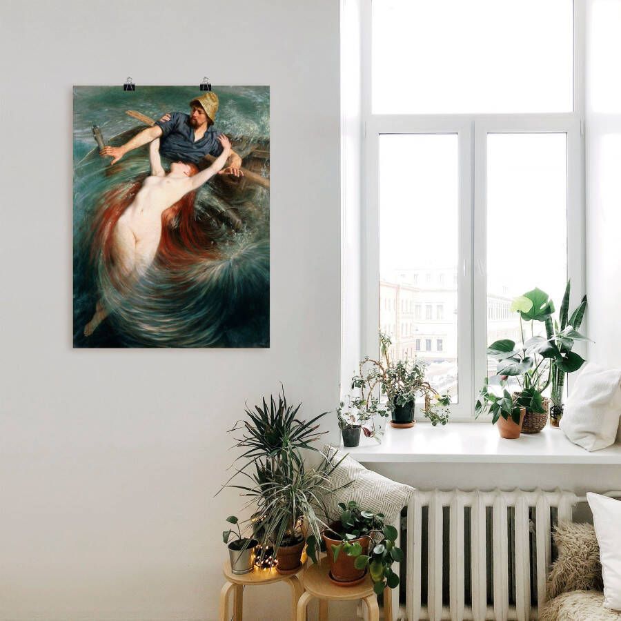 Artland Artprint Een visser in de greep van een sirene. als artprint op linnen poster in verschillende formaten maten