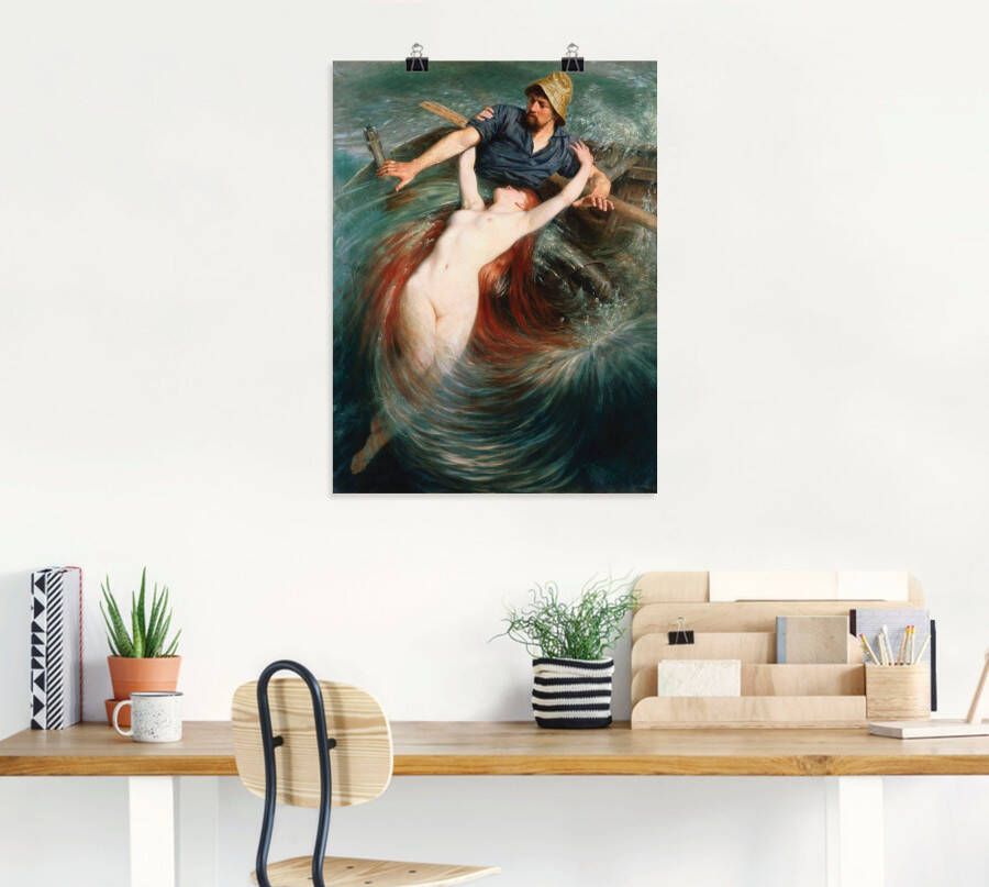 Artland Artprint Een visser in de greep van een sirene. als artprint op linnen poster in verschillende formaten maten