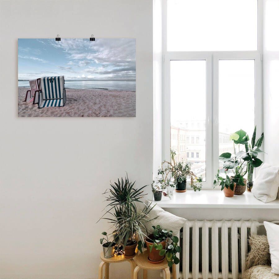 Artland Artprint Eenzame strandstoelen aan het Ostseestrand als artprint op linnen poster in verschillende formaten maten