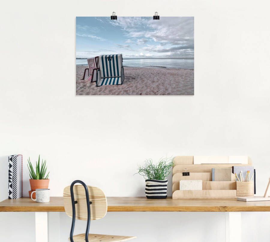 Artland Artprint Eenzame strandstoelen aan het Ostseestrand als artprint op linnen poster in verschillende formaten maten