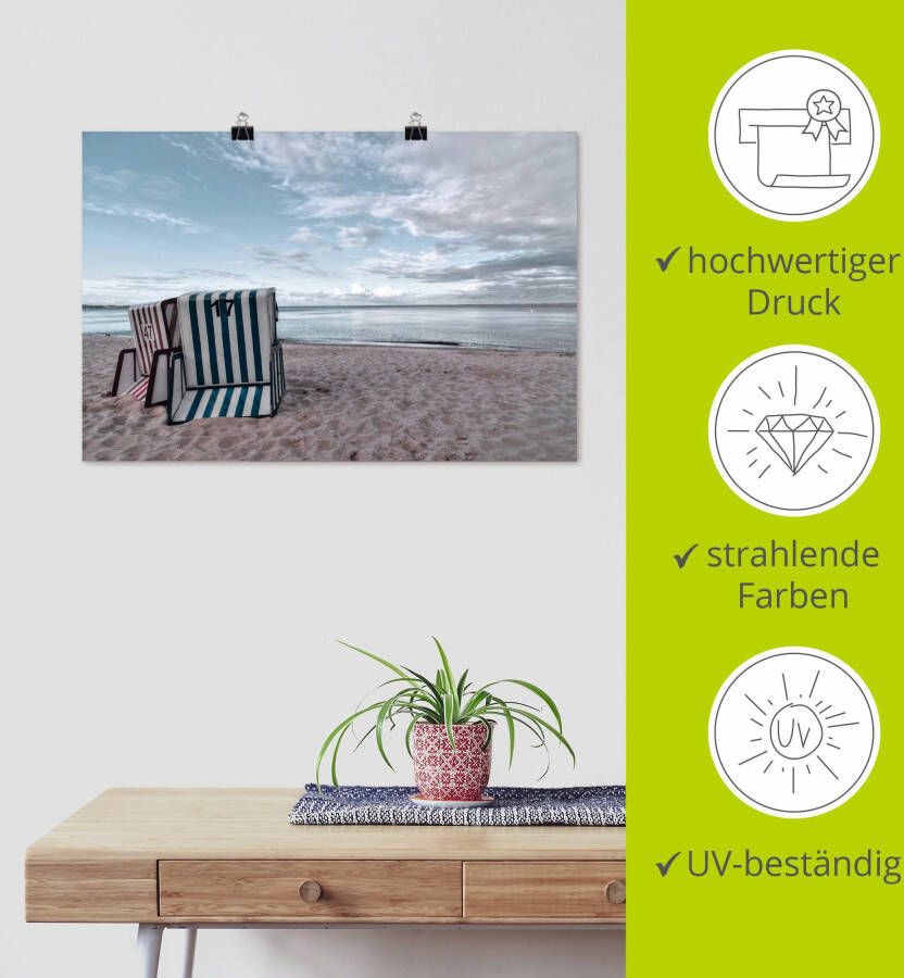 Artland Artprint Eenzame strandstoelen aan het Ostseestrand als artprint op linnen poster in verschillende formaten maten