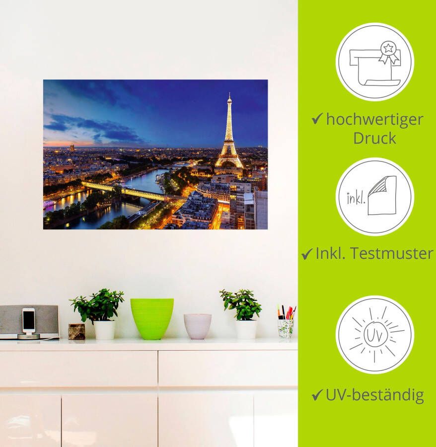 Artland Artprint Eiffeltoren en Seine s avonds Parijs als artprint van aluminium artprint voor buiten artprint op linnen poster muursticker