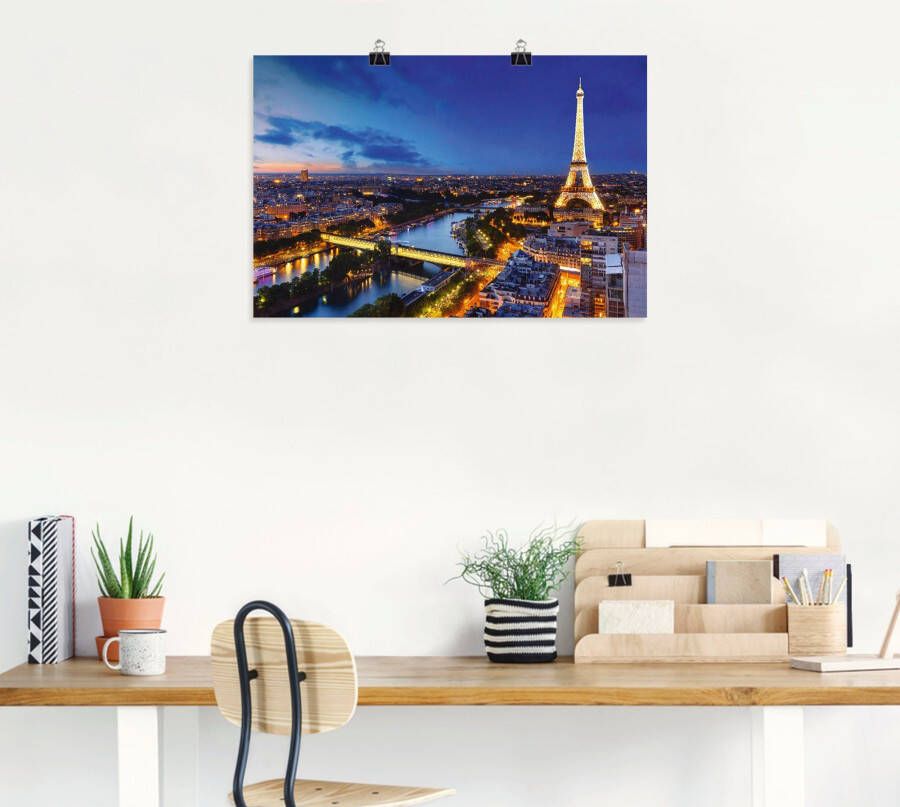 Artland Artprint Eiffeltoren en Seine s avonds Parijs als artprint van aluminium artprint voor buiten artprint op linnen poster muursticker