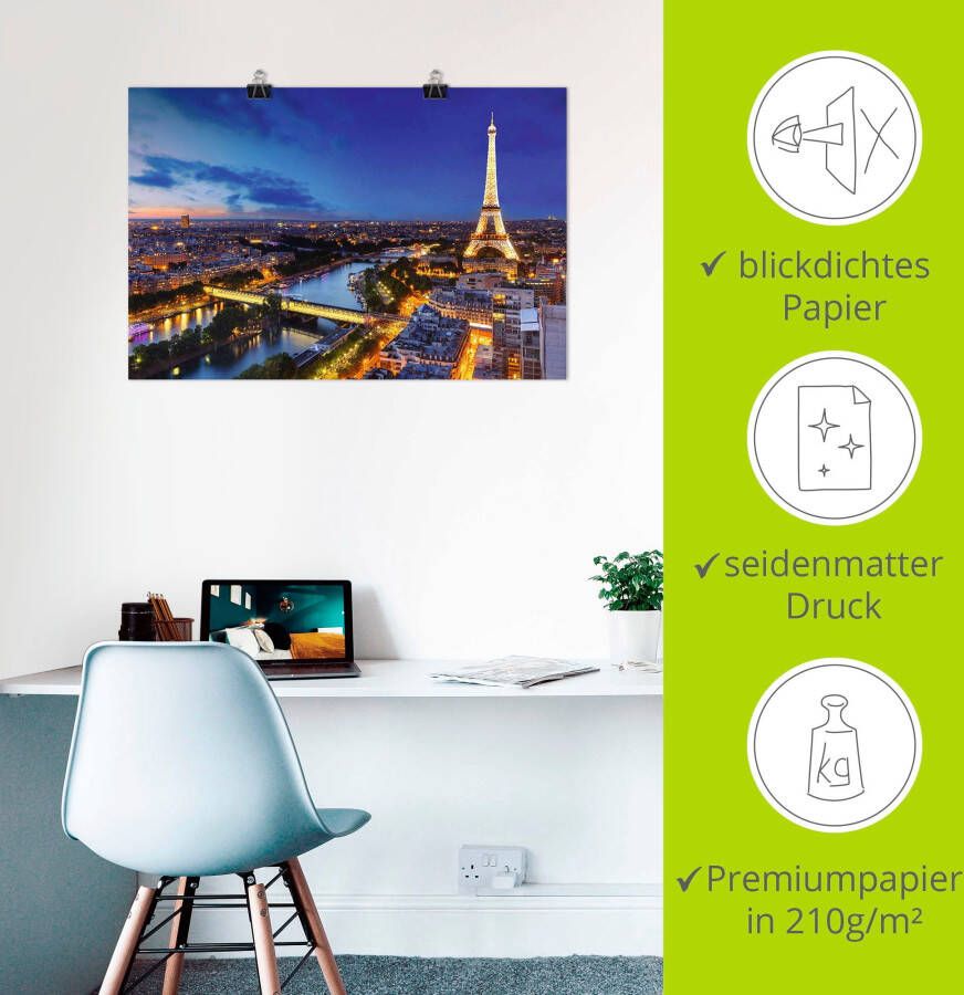 Artland Artprint Eiffeltoren en Seine s avonds Parijs als artprint van aluminium artprint voor buiten artprint op linnen poster muursticker