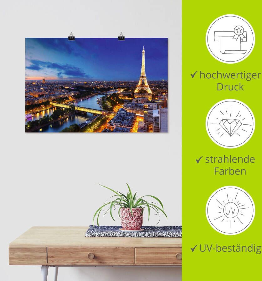 Artland Artprint Eiffeltoren en Seine s avonds Parijs als artprint van aluminium artprint voor buiten artprint op linnen poster muursticker