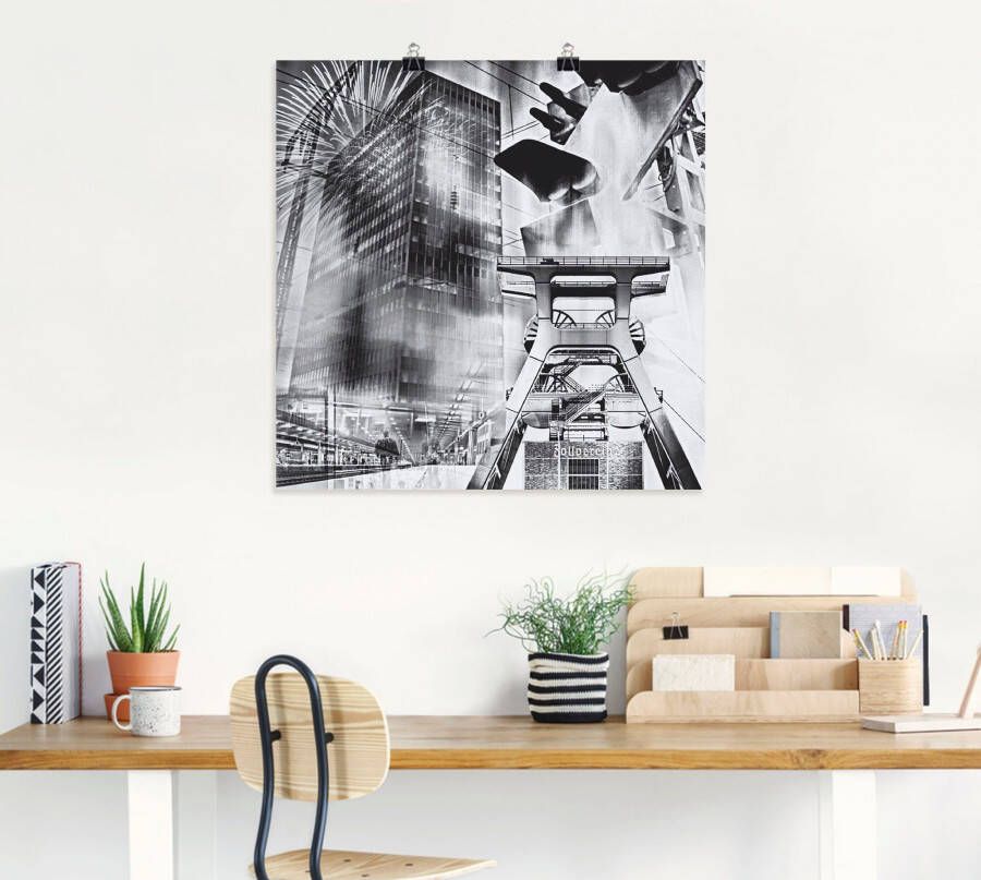 Artland Artprint Essen skyline abstracte collage als artprint op linnen poster muursticker in verschillende maten