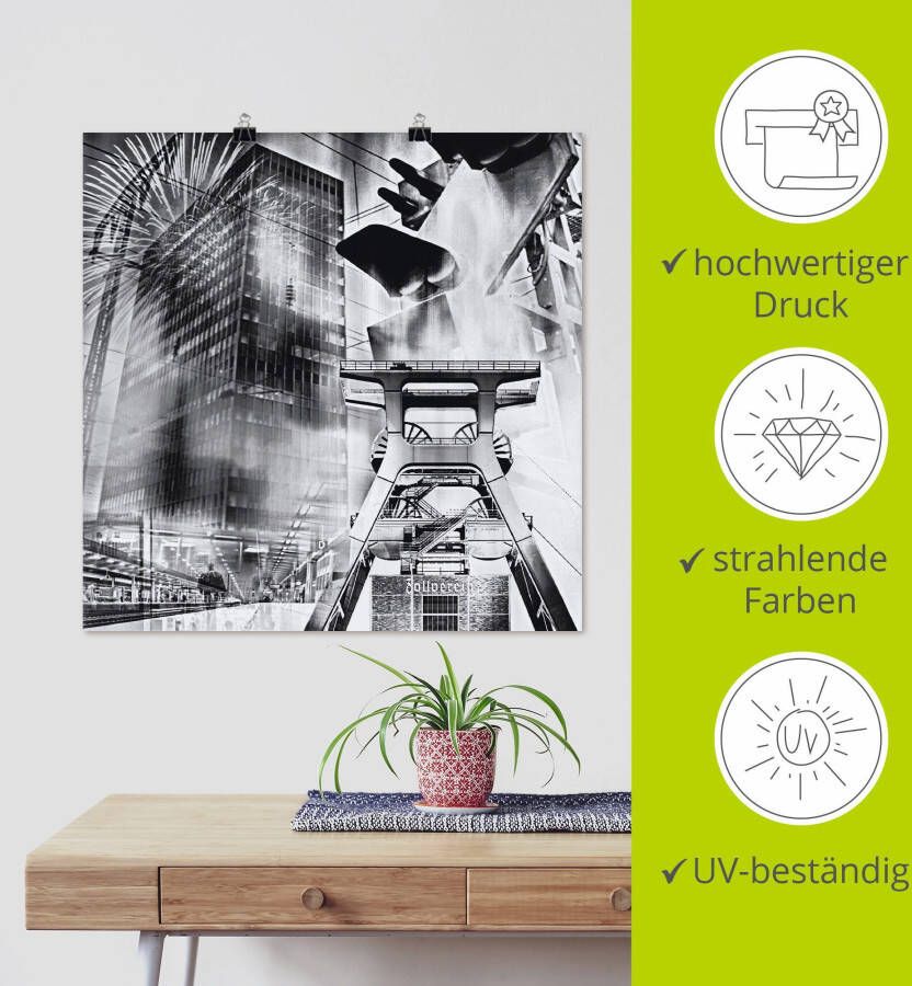 Artland Artprint Essen skyline abstracte collage als artprint op linnen poster muursticker in verschillende maten