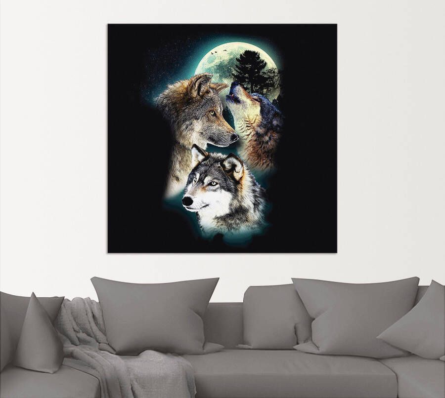 Artland Artprint Fantasie wolf wolven met maan als artprint op linnen poster muursticker in verschillende maten