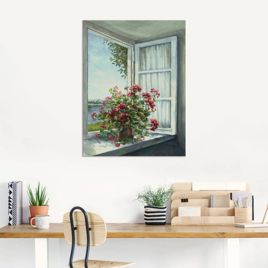 Artland Artprint Geraniums aan het raam als artprint van aluminium artprint voor buiten artprint op linnen poster muursticker