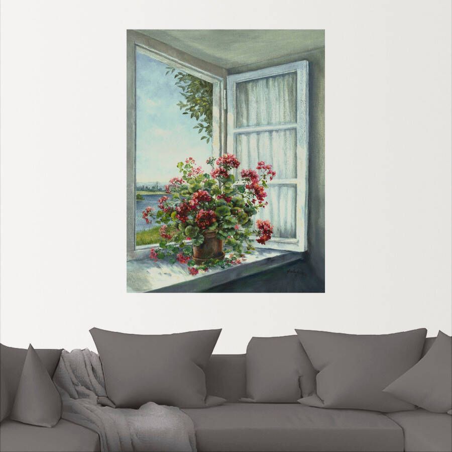 Artland Artprint Geraniums aan het raam als artprint van aluminium artprint voor buiten artprint op linnen poster muursticker