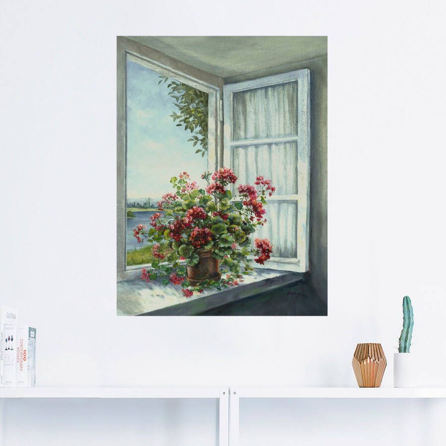 Artland Artprint Geraniums aan het raam als artprint van aluminium artprint voor buiten artprint op linnen poster muursticker