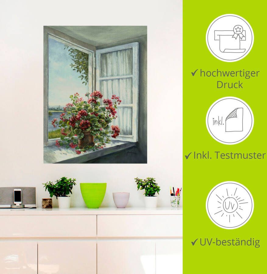 Artland Artprint Geraniums aan het raam als artprint van aluminium artprint voor buiten artprint op linnen poster muursticker