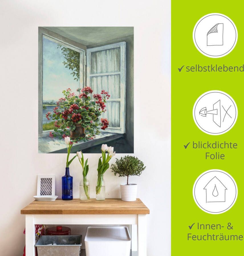 Artland Artprint Geraniums aan het raam als artprint van aluminium artprint voor buiten artprint op linnen poster muursticker