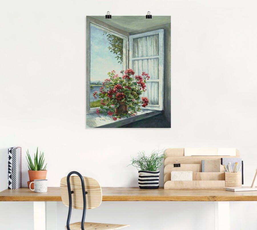 Artland Artprint Geraniums aan het raam als artprint van aluminium artprint voor buiten artprint op linnen poster muursticker