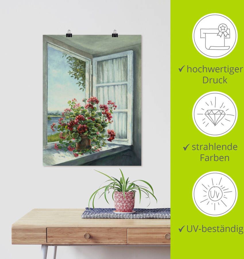 Artland Artprint Geraniums aan het raam als artprint van aluminium artprint voor buiten artprint op linnen poster muursticker