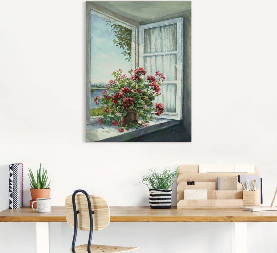 Artland Artprint Geraniums aan het raam als artprint van aluminium artprint voor buiten artprint op linnen poster muursticker