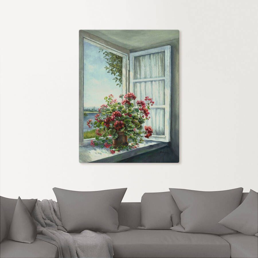 Artland Artprint Geraniums aan het raam als artprint van aluminium artprint voor buiten artprint op linnen poster muursticker