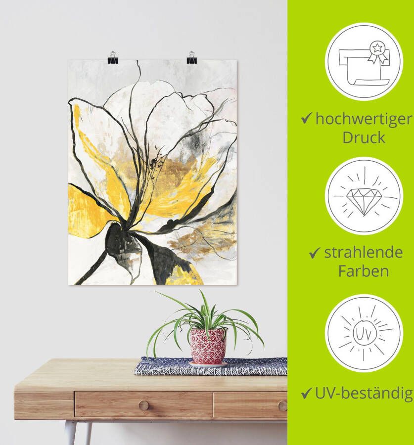 Artland Artprint Geschetst bloemdessin I gele versie als artprint van aluminium artprint voor buiten artprint op linnen poster muursticker