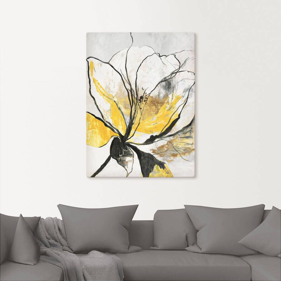 Artland Artprint Geschetst bloemdessin I gele versie als artprint van aluminium artprint voor buiten artprint op linnen poster muursticker