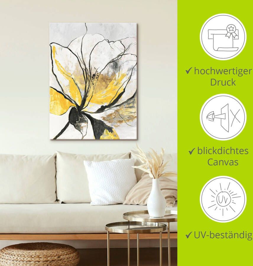 Artland Artprint Geschetst bloemdessin I gele versie als artprint van aluminium artprint voor buiten artprint op linnen poster muursticker