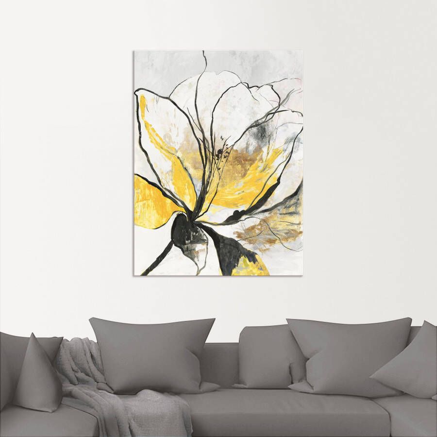 Artland Artprint Geschetst bloemdessin I gele versie als artprint van aluminium artprint voor buiten artprint op linnen poster muursticker