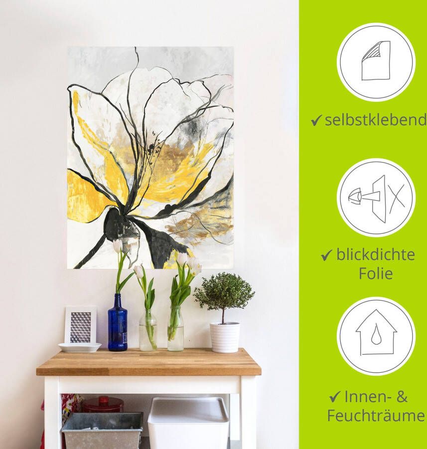 Artland Artprint Geschetst bloemdessin I gele versie als artprint van aluminium artprint voor buiten artprint op linnen poster muursticker