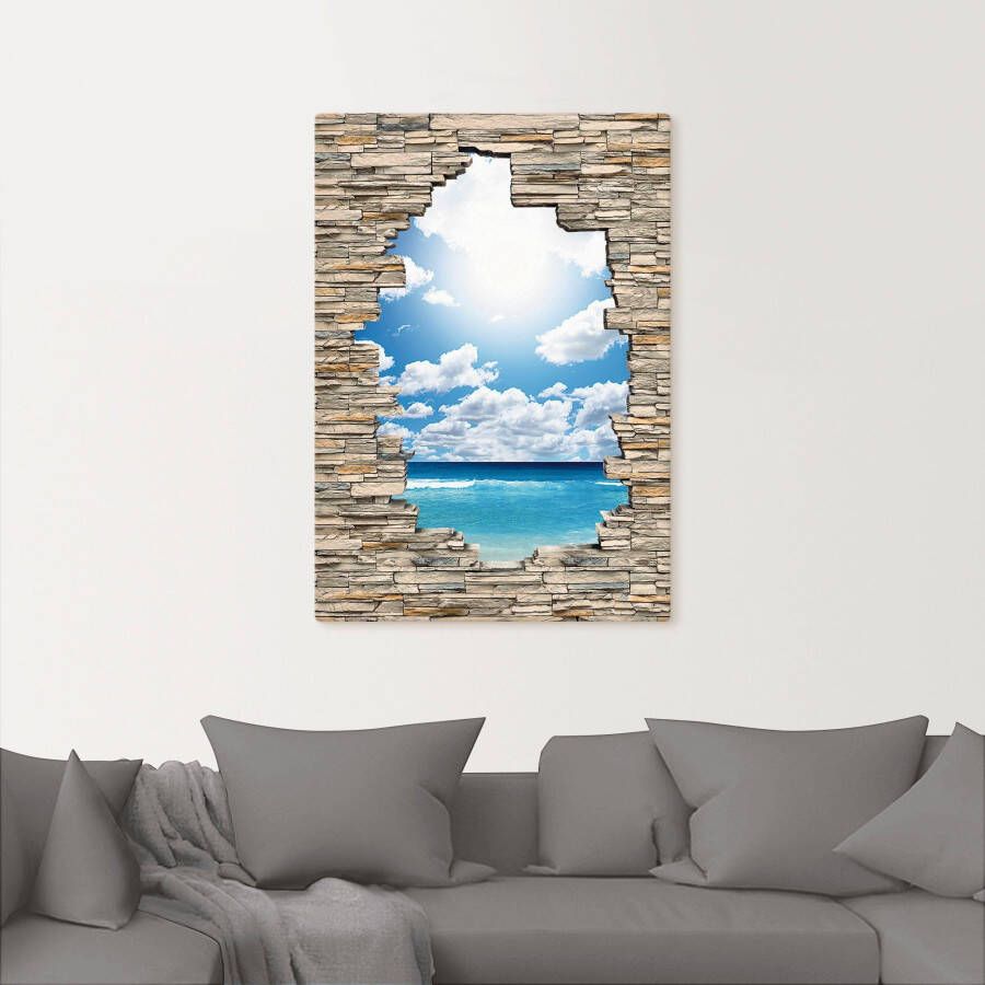 Artland Artprint Geweldig strandlandschap stenen muur als artprint op linnen in verschillende maten