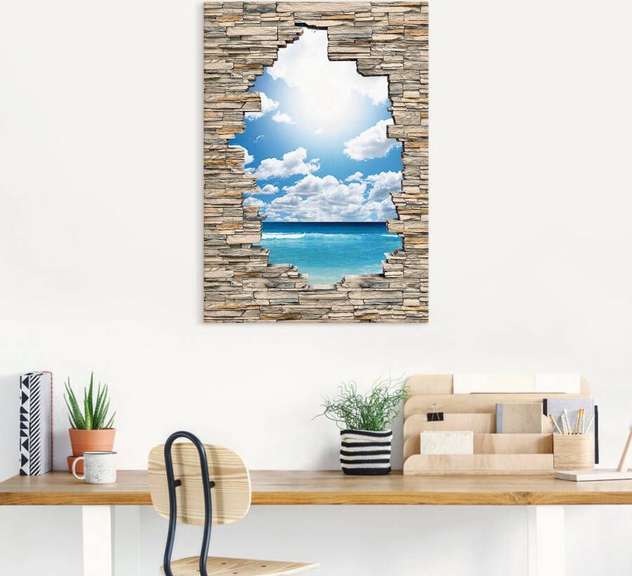 Artland Artprint Geweldig strandlandschap stenen muur als artprint op linnen in verschillende maten