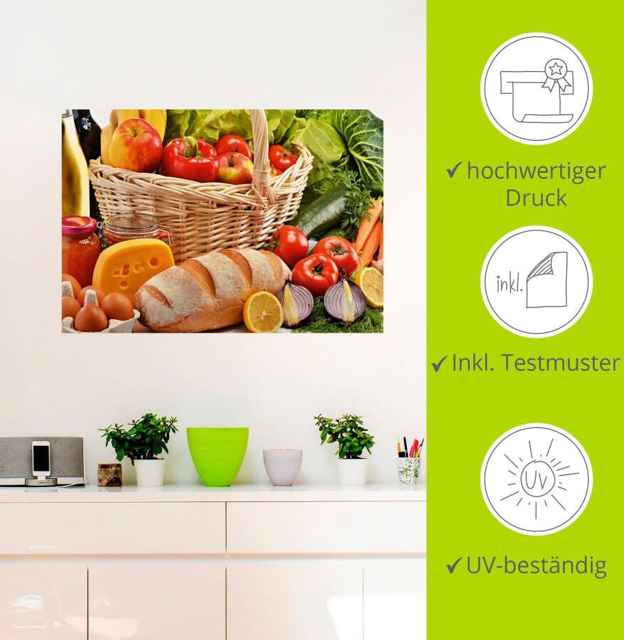 Artland Artprint Gezond leven fruit en groentenmand als artprint van aluminium artprint op linnen muursticker of poster in verschillende maten