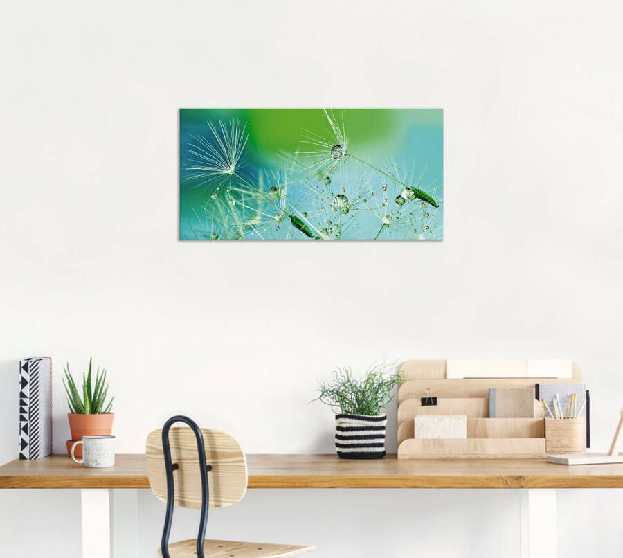 Artland Artprint Glinsterende pluizenbol met waterdruppels als artprint van aluminium artprint voor buiten artprint op linnen in verschillende maten