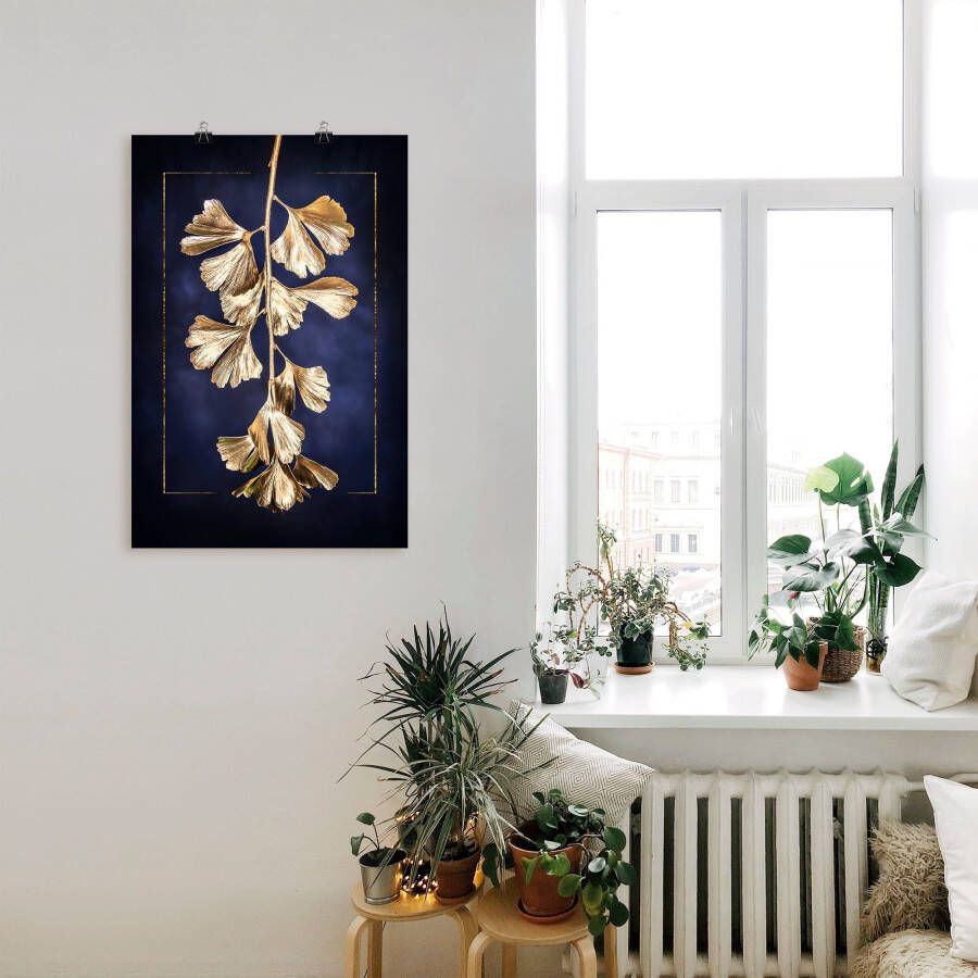 Artland Artprint Gouden gingko als artprint op linnen poster in verschillende formaten maten