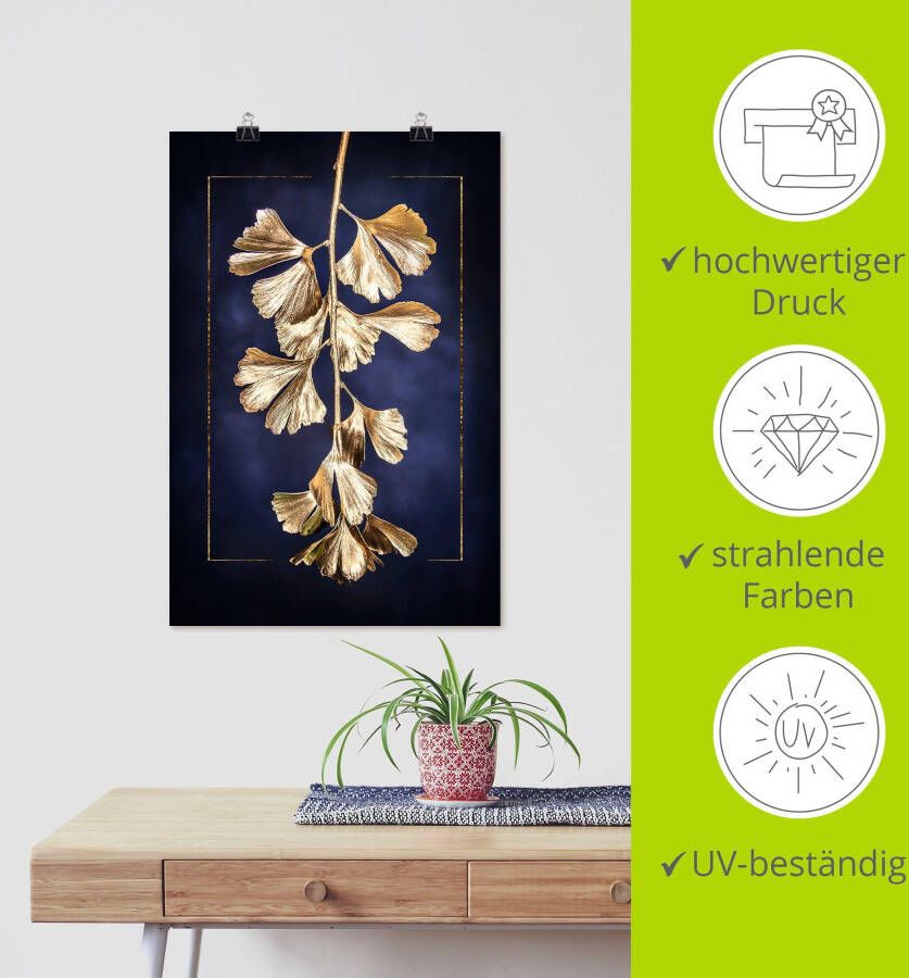 Artland Artprint Gouden gingko als artprint op linnen poster in verschillende formaten maten