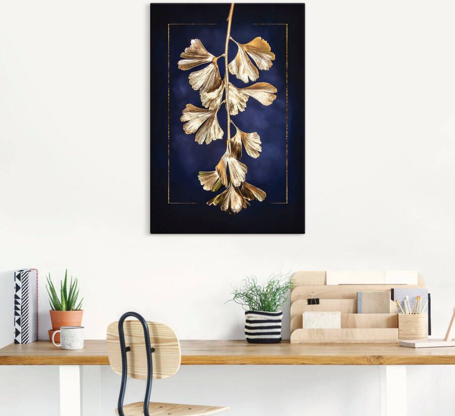 Artland Artprint Gouden gingko als artprint op linnen poster in verschillende formaten maten