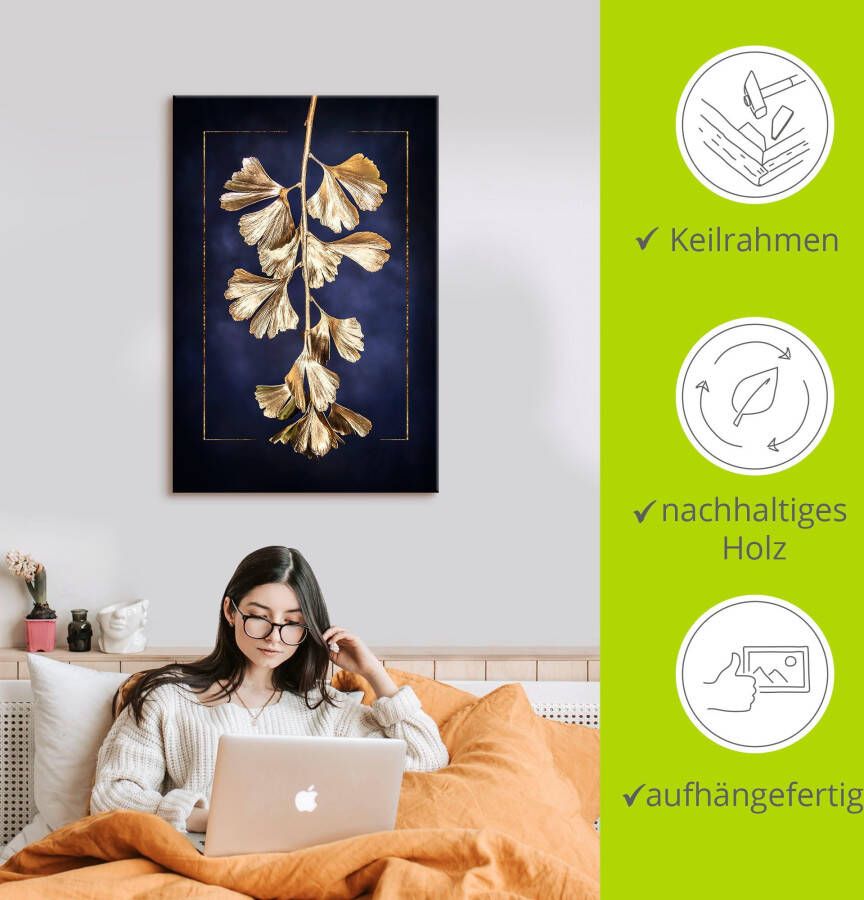 Artland Artprint Gouden gingko als artprint op linnen poster in verschillende formaten maten