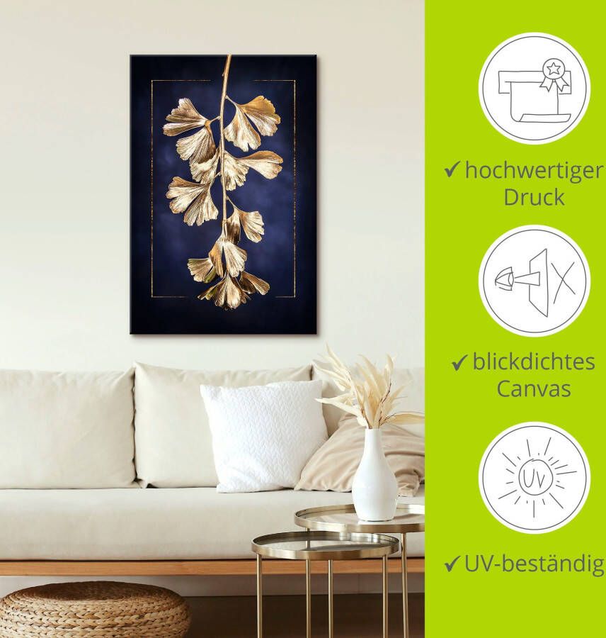 Artland Artprint Gouden gingko als artprint op linnen poster in verschillende formaten maten