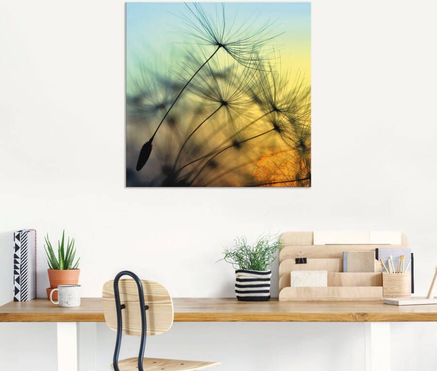 Artland Artprint Gouden zonsondergang en paardenbloemen als artprint van aluminium artprint voor buiten artprint op linnen poster muursticker