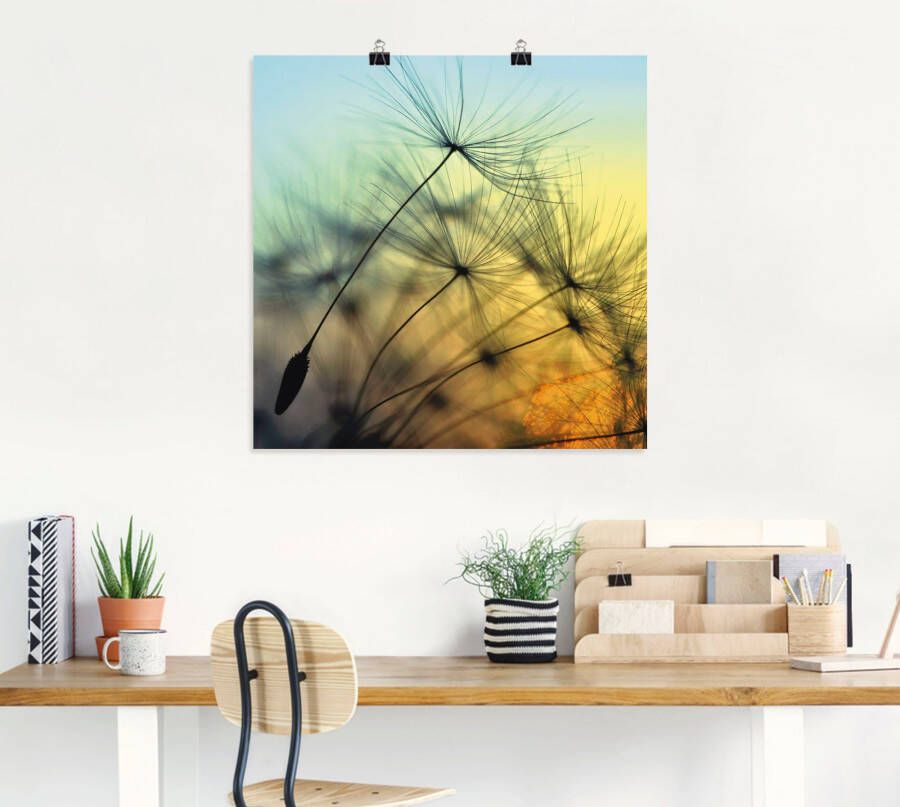 Artland Artprint Gouden zonsondergang en paardenbloemen als artprint van aluminium artprint voor buiten artprint op linnen poster muursticker