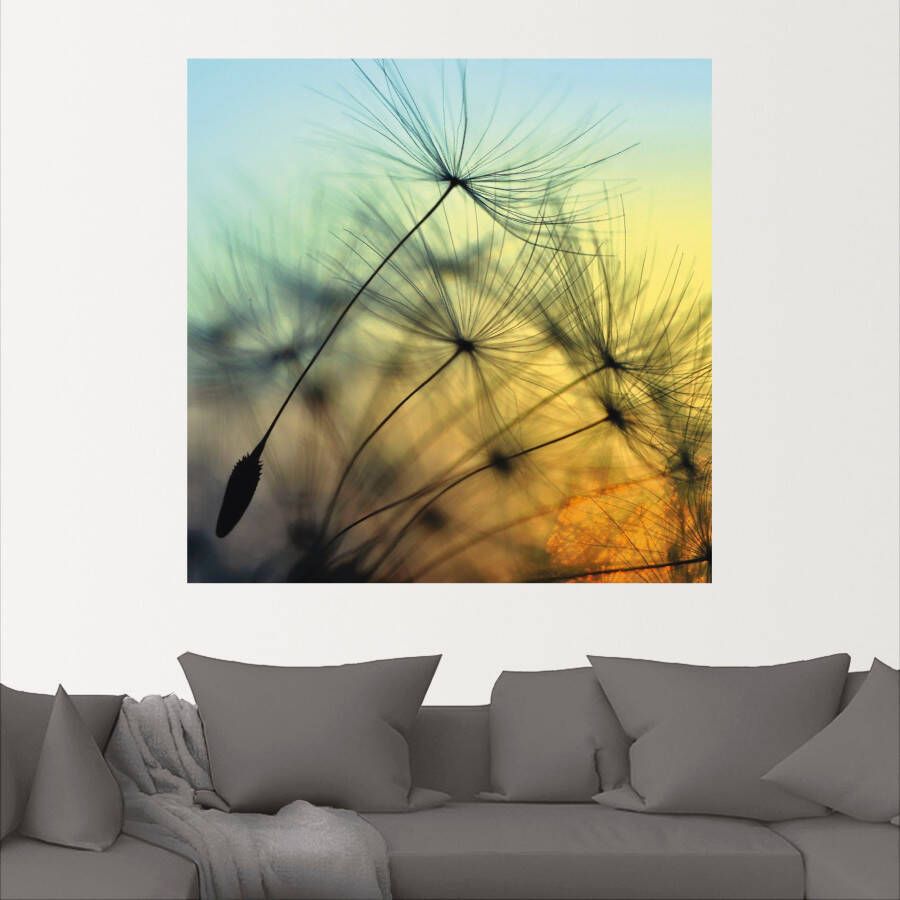 Artland Artprint Gouden zonsondergang en paardenbloemen als artprint van aluminium artprint voor buiten artprint op linnen poster muursticker