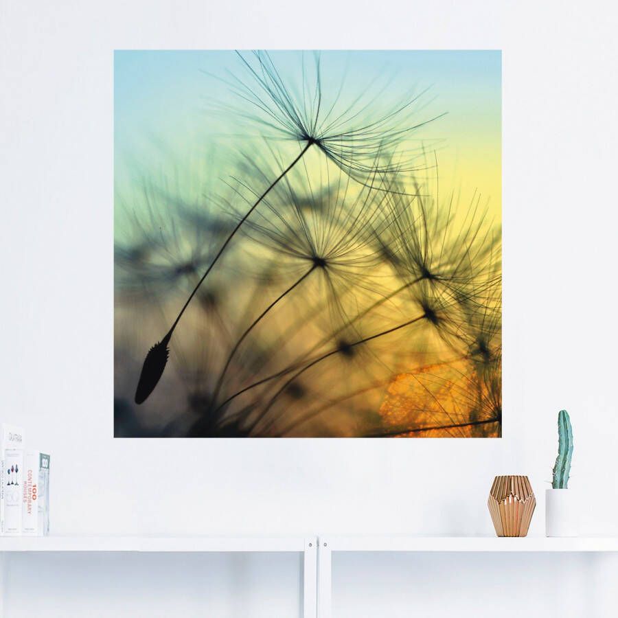 Artland Artprint Gouden zonsondergang en paardenbloemen als artprint van aluminium artprint voor buiten artprint op linnen poster muursticker