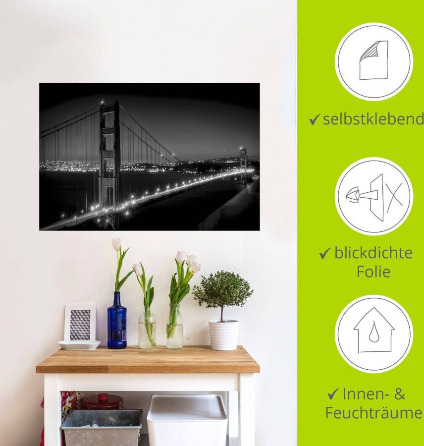 Artland Artprint Goudgeel bord met karaf Golden Gate Bridge s avonds als artprint van aluminium artprint voor buiten muursticker in diverse maten