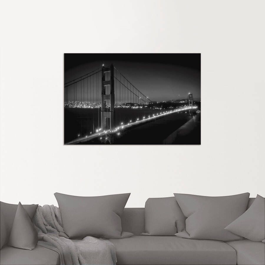 Artland Artprint Goudgeel bord met karaf Golden Gate Bridge s avonds als artprint van aluminium artprint voor buiten muursticker in diverse maten