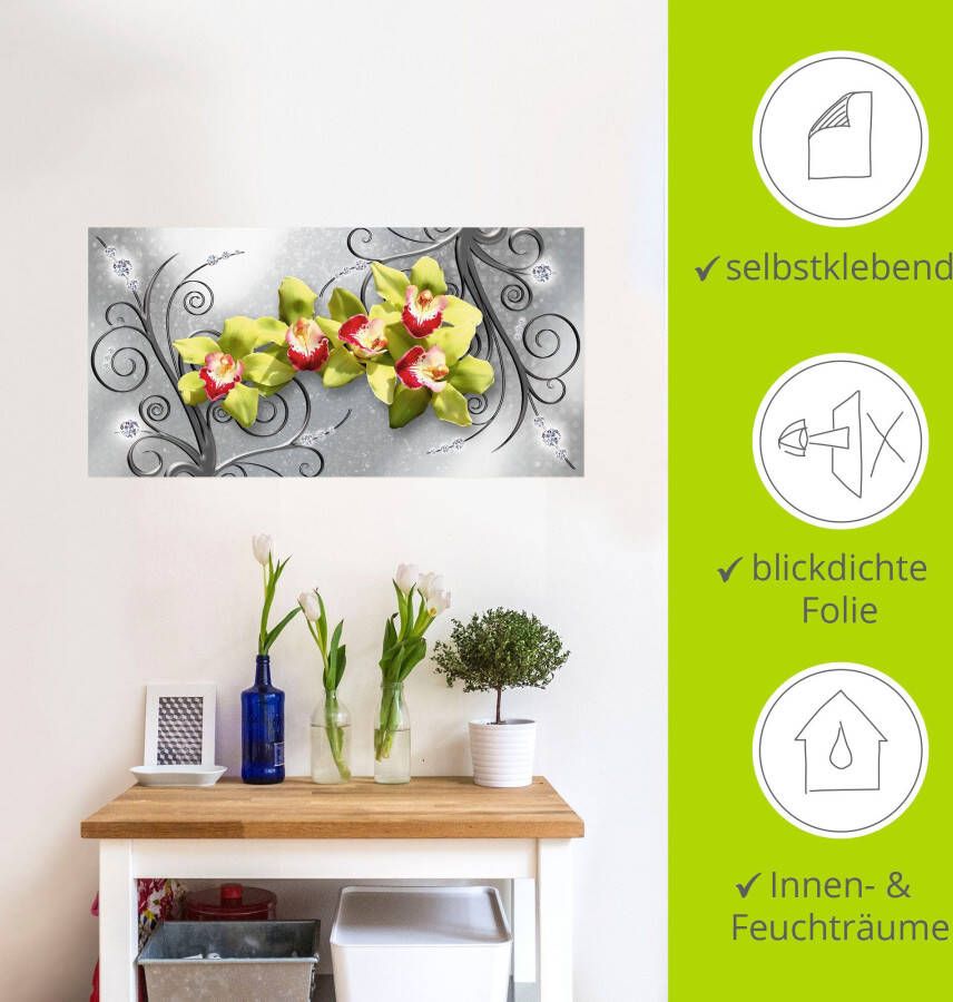 Artland Artprint Groene orchideeën op ornamenten als artprint van aluminium artprint voor buiten artprint op linnen poster muursticker