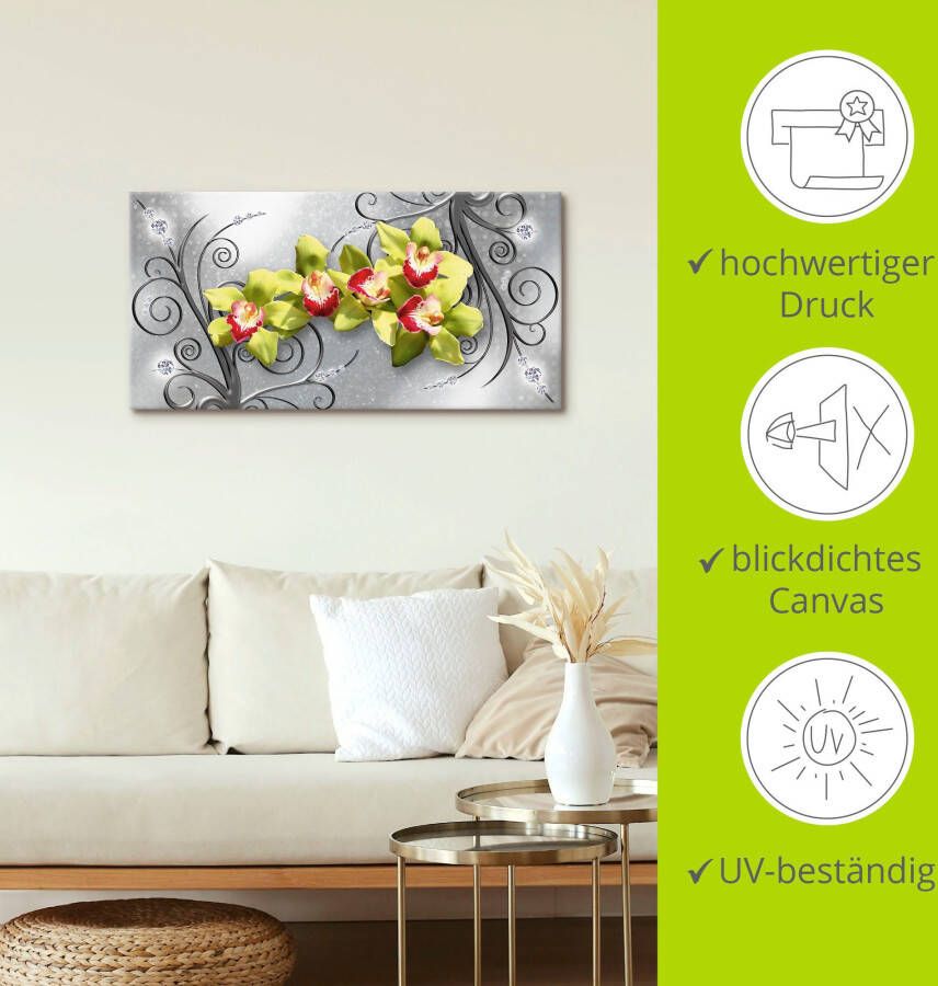 Artland Artprint Groene orchideeën op ornamenten als artprint van aluminium artprint voor buiten artprint op linnen poster muursticker