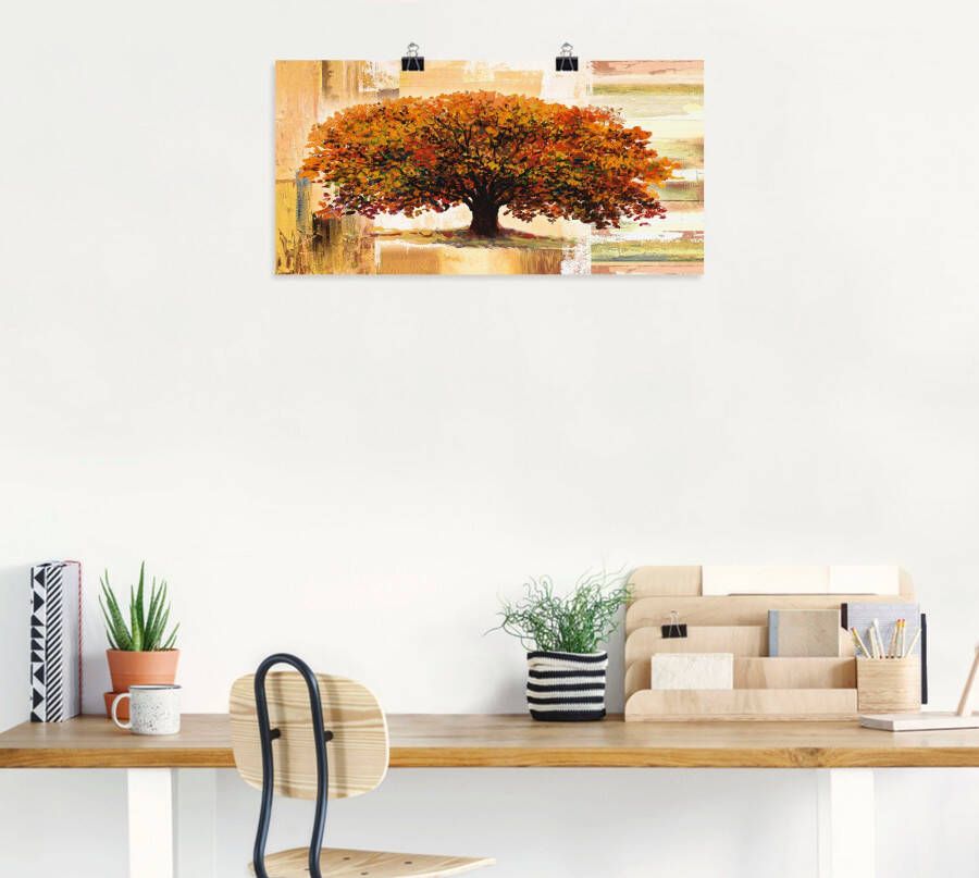 Artland Artprint Herfstboom op abstracte achtergrond als artprint van aluminium artprint voor buiten artprint op linnen poster in verschillende maten. maten