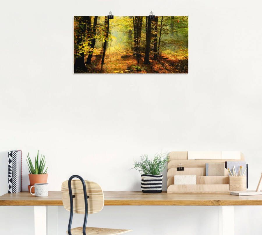 Artland Artprint Herfstlicht in het bos als artprint op linnen poster muursticker in verschillende maten